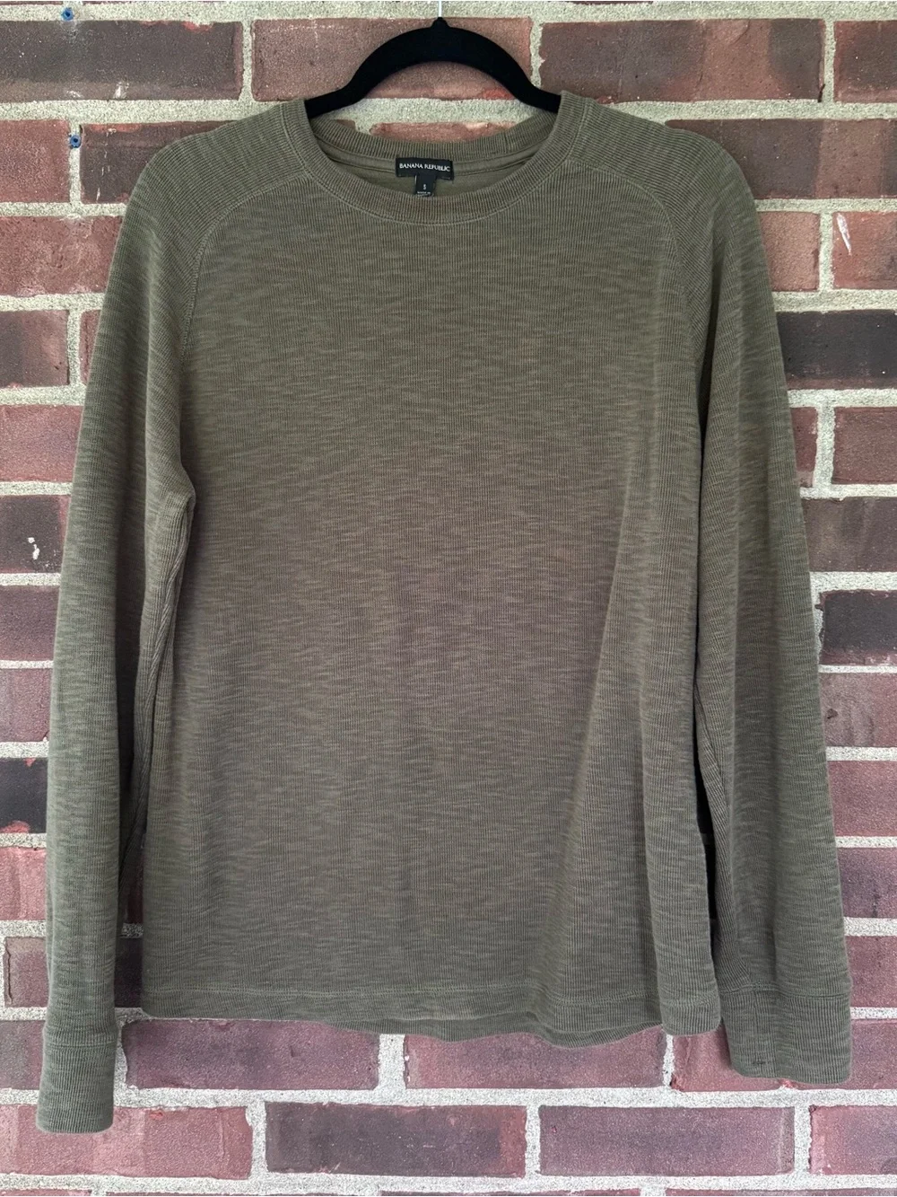 Banana Republic Men’s Small Olive Green Thermal Knit Crewneck Pullover Cotton